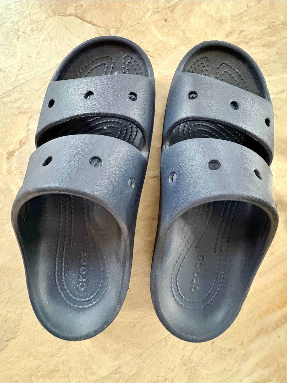 CROCS Double-Strap Slide Sandals in Dark Blue